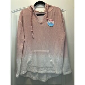 Fins & Co Women’s Long Sleeves Embroidered Hooded Pullover Top‎ Size L Pink